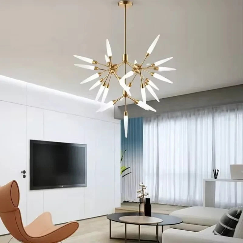 Gold-chandelier-with-pointed-LED-bulbs


