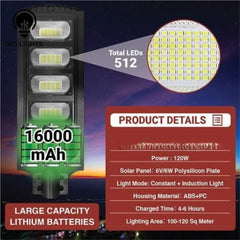 LED solar street light mounted outdoors with bright illumination